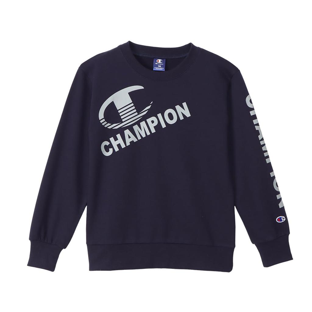 Champion Long Sleeve Crew Neck Sweatshirt with Graphic Logo Schoolboy Navy Kids' Print, CK-YS003,