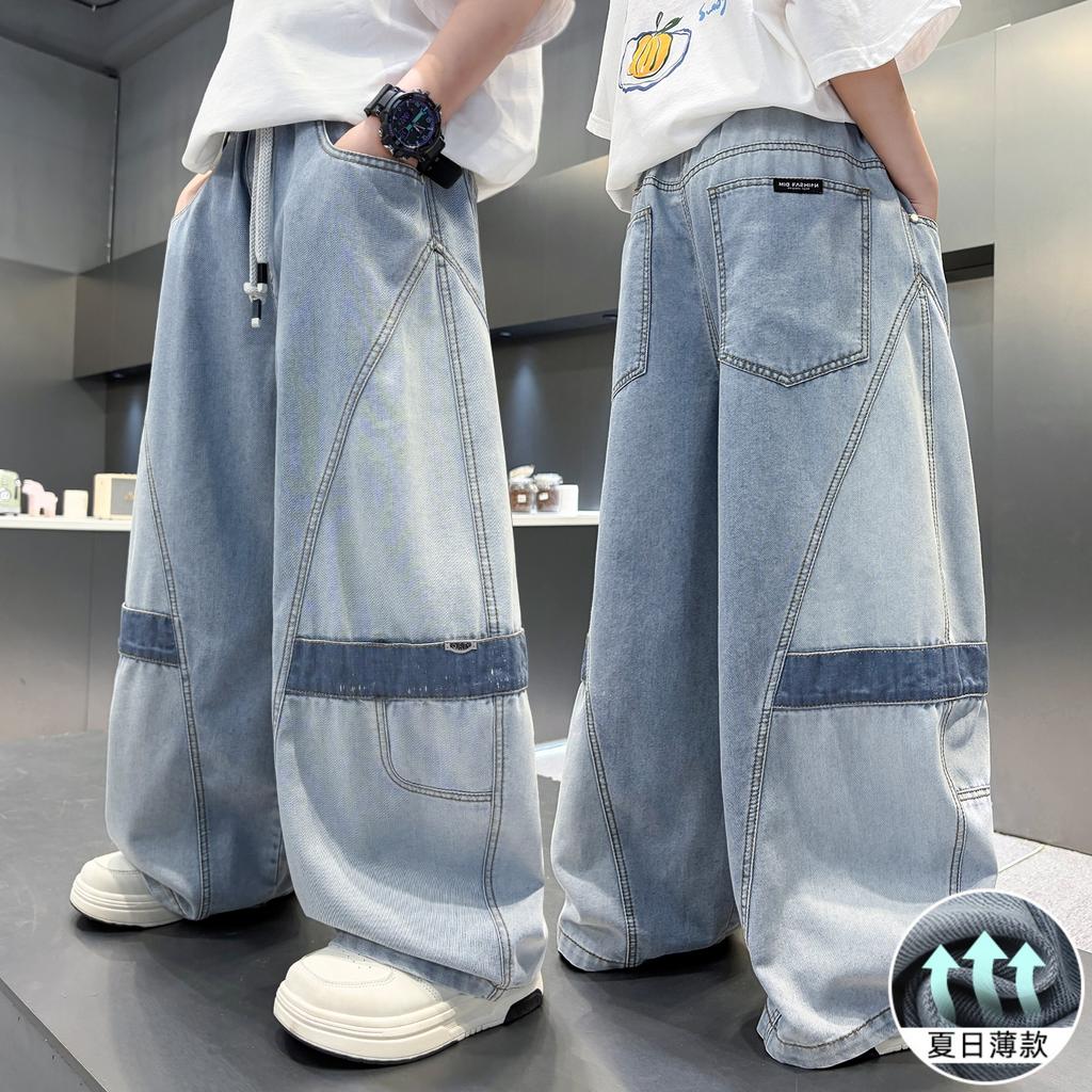 Boys' jeans summer 2026 new children's summer pants thin, medium to large, cool and wide leg pants trendy