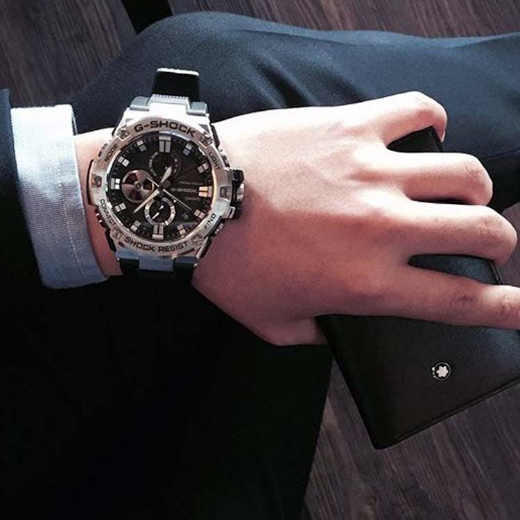 G-SHOCK Серия Gst Механические Стальное Сердце Водонепроницаемые Спортивные Повседневные Солнечные Кварцевый Механизм Ремешок из Смолы Мужские часы Черные GST-B100-1A