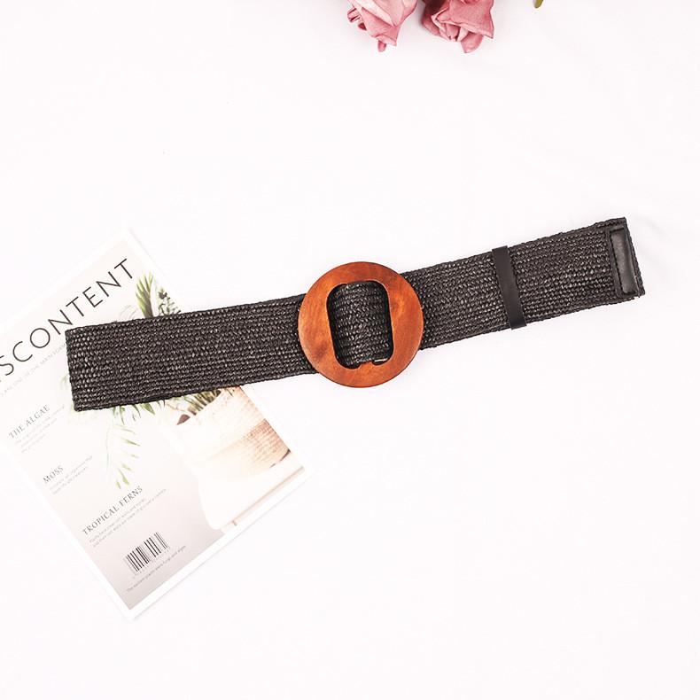 Classic Pp Grass Woven Waist Belt For Ladies With Smooth Buckle For Dress And Skirt Accessory