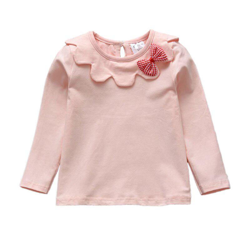 Осенние футболки с длинными рукавами для маленьких девочек, детские полосатые однотонные топы с бантом, футболки, повседневная блузка