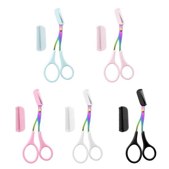 Eyebrow Trimming Scissors with Comb Stainless Steel Professional Non-Slip Precision Eyebrow Trimmer Men Women Brow Hair Removal Tool