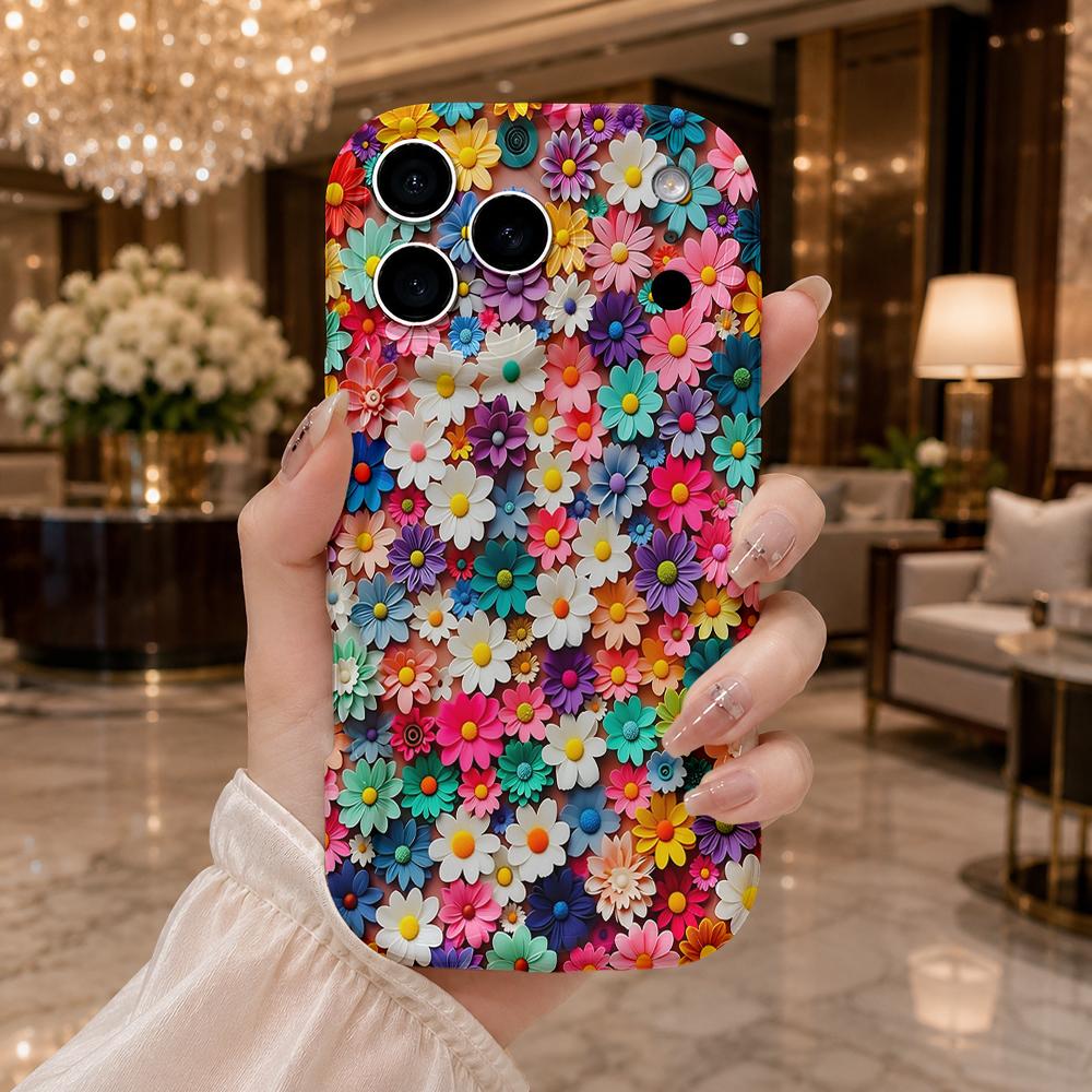 Full Cover Multicolor Daisy Wavy Edge Phone Case For iPhone 17 16 15 14 13 12 11 8 7 Plus Pro Max Floral Bumper Cover