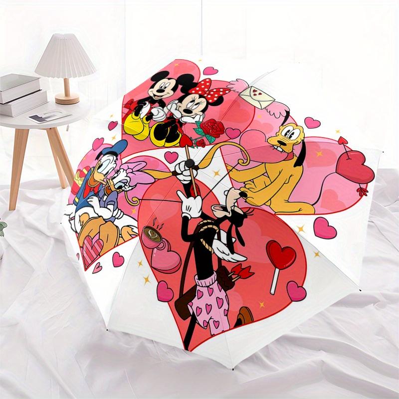 Mickey Mouse,Valentine's Day Automatic Opening and Closing Umbrella - 8-rib Reinforced Folding Design, Lightweight and Portable, Suitable fo