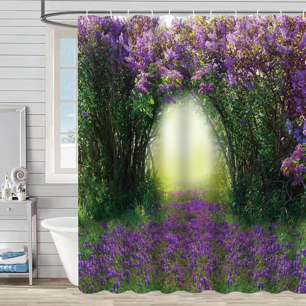 Водонепроницаемая и устойчивая к плесени душевая штора с 3D цифровой печатью, с принтом растений и камней, перегородка для душа и ванной