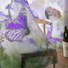 Roses And Butterfly Floral Flower Purple Tulle Sheer Curtains for Living Room Bedroom Kitchen Decoration Voile Organza Curtains
