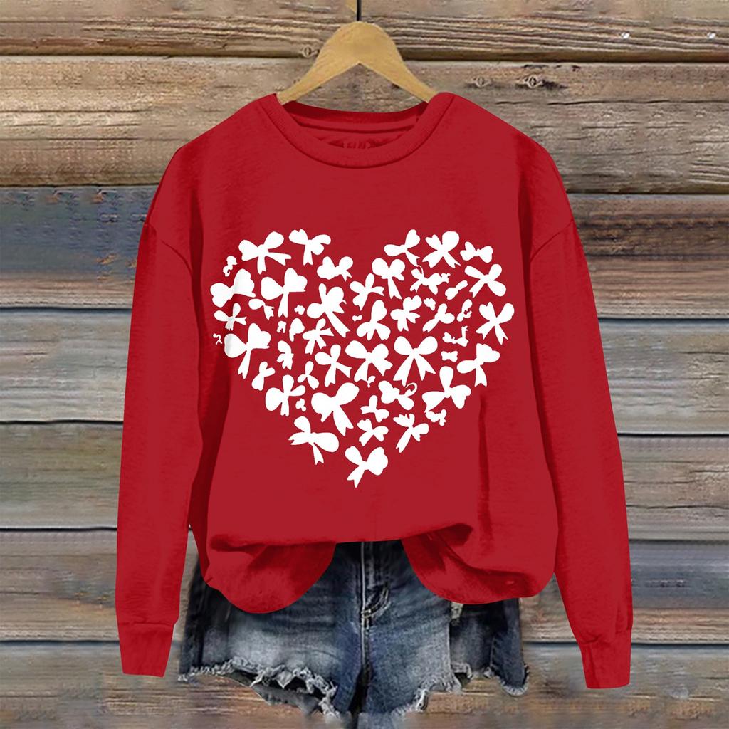 Женская повседневная мода ко Дню святого Валентина с принтом, длинным рукавом, круглым вырезом, толстовки, пуловеры, топы