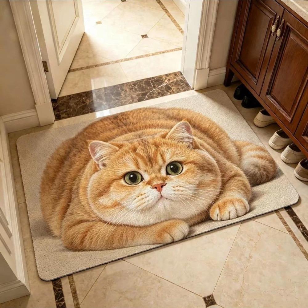 Absorbent Entryway Rug Diatomite Pet Floor Mat Practical Cat Print Doormat Hallway