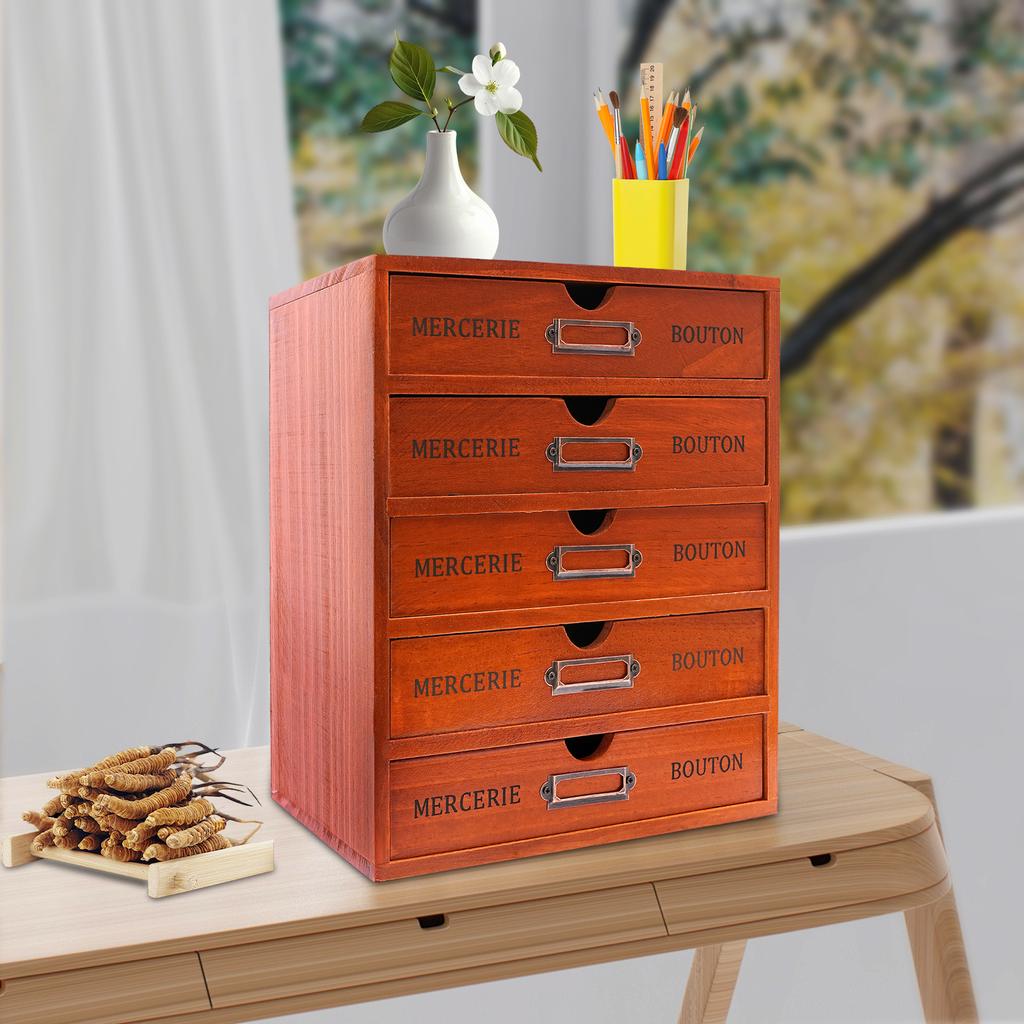 Деревянный органайзер для стола с 5 ящиками, Ящики для хранения, Винтажный ящик-полка для организации документов, файлов, ручек, блокнотов