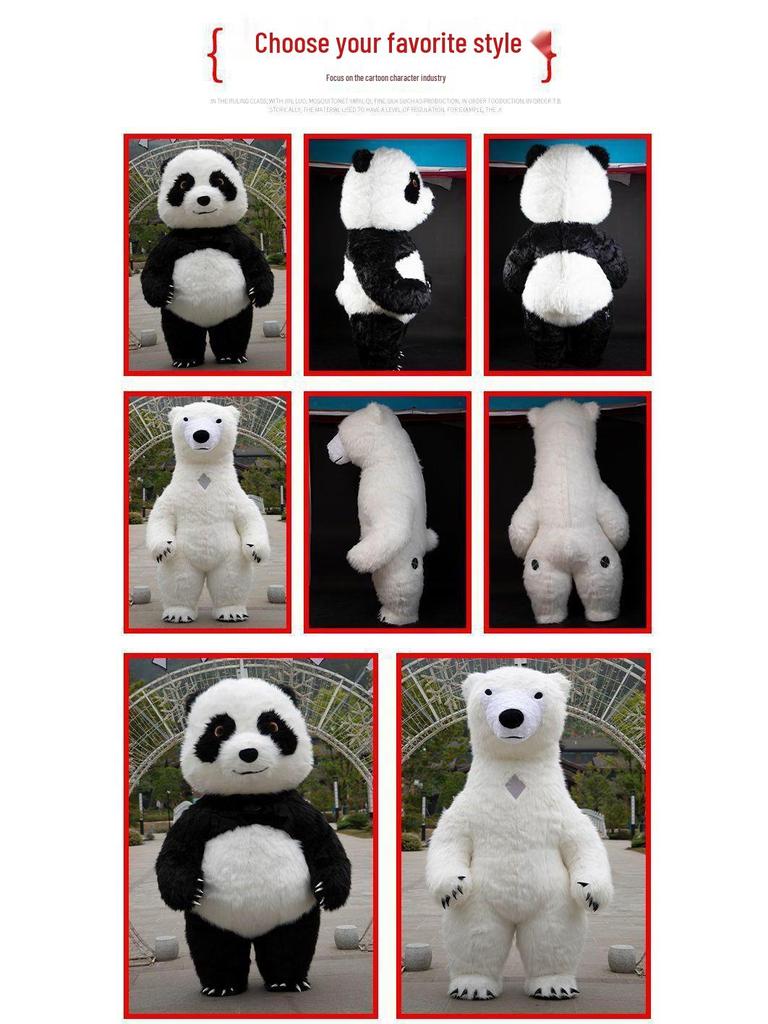 Inflatable Panda & Polar Bear Mascot Costume for Adults - Cartoon Puppet Outfit for Performances & Events