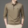 2025 Новинка Осени Мужская Футболка Поло с Длинным Рукавом для Среднего Возраста, Деловая, Удобная, Однотонная, с Воротником
