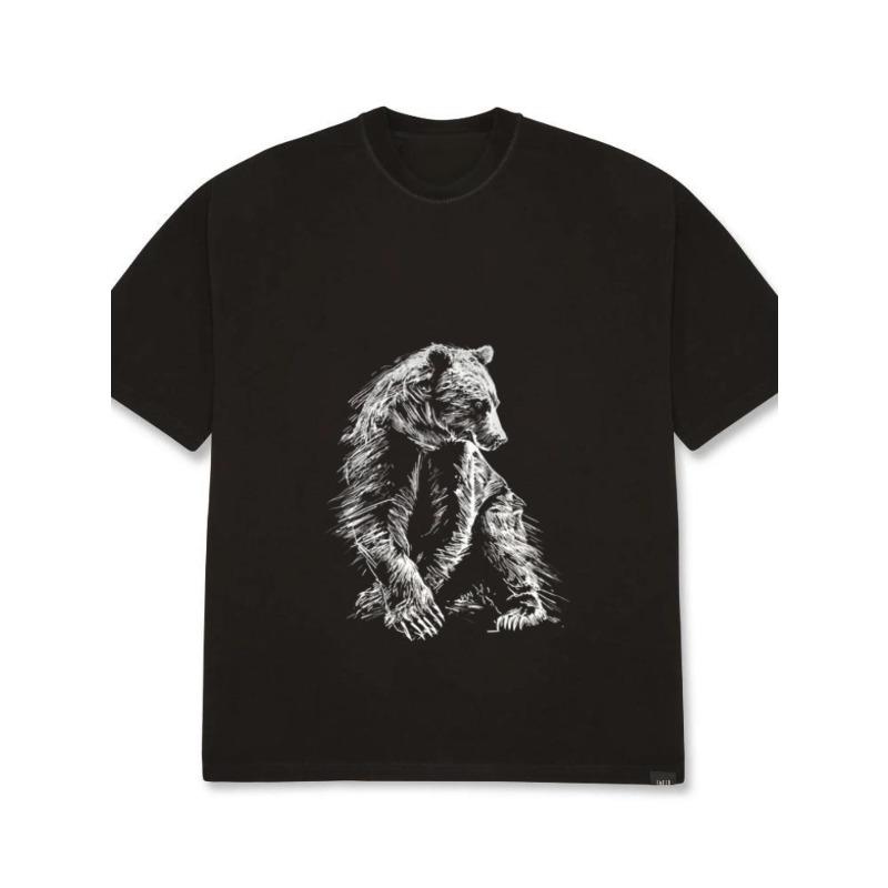 Белая футболка оверсайз с серебристой вышивкой в виде медведя для повседневной носки