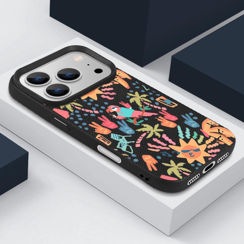 Для чехла iPhone 17 Pro Max Роскошный красочный мультяшный узор Кожаная текстура Силиконовая накладка Для iPhone 16 Pro Max 15 14 13 12 11 16E Air