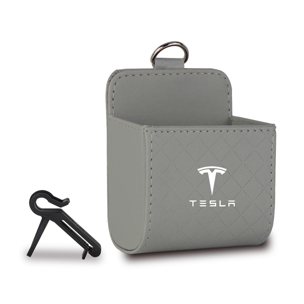 UBFMQ1 Car Air Vent Hanging Leather Storage Box Organizer Bags For Tesla Model 3 Model Y Roadster SpaceX Model S Model X Cybertruck Mod