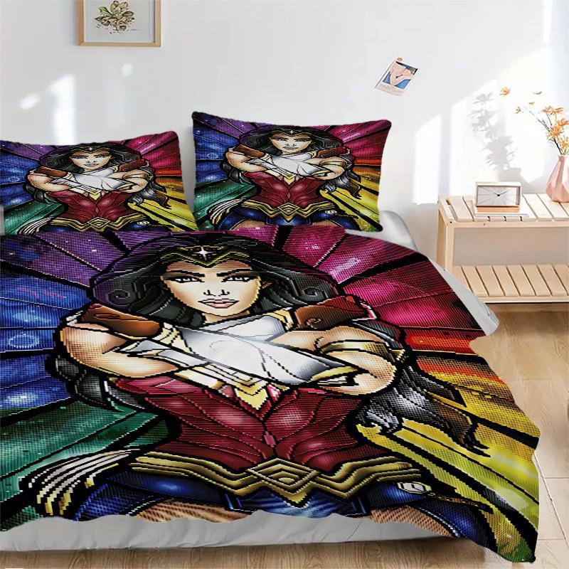 3pcs Wonder Woman Cover Set,Soft Comfortable Duvet Cover,Guest Room (1*Duvet Cover + 2*Pillowcases, Without Core) yy251024095