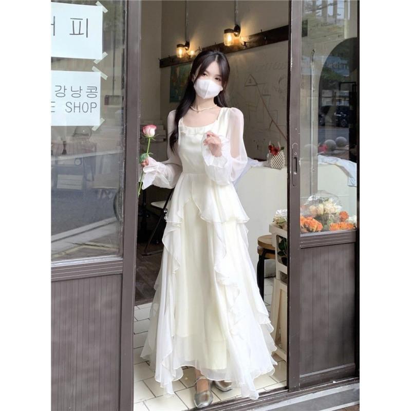 Французское белое платье с короткими рукавами, женское летнее длинное платье премиум-класса с тонкой талией, нежное праздничное платье для отпуска