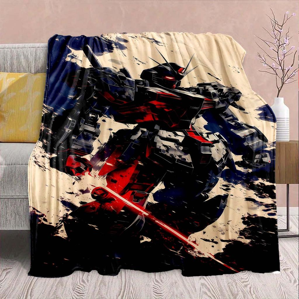 Gundam Anime Flannel Blanket - Soft Warm Perfect for Sofa, Bedding Camping Travel Office Home Decor -QJY