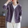 Fashion Spring Autumn Women Casual Button Up V Neck Nine Quarter Sleeve Soft Retro Corduroy Cardigan Blouse Outdoor Black Purple