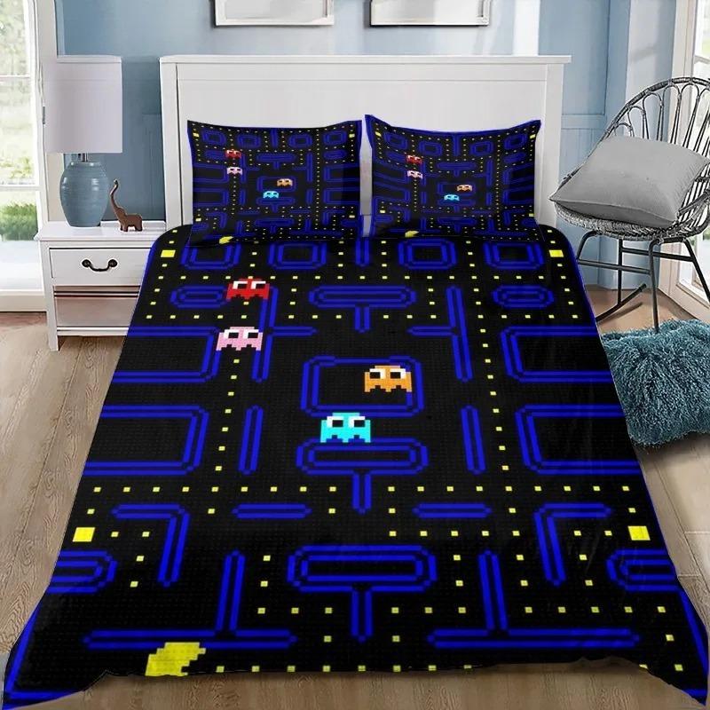 Vintage PacMan Maze Duvet Cover Pillowcase Bedding Set Kids Boy Girl Bedroom Decoration 2/3piece set Single Double Large Size