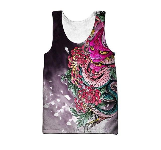 Самурайская броня, маска Они, тату-жилет, мужские майки с 3D принтом, Harajuku, модная рубашка без рукавов, унисекс, майка Harajuku