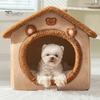 Pet Bed Cave with Removable Cushion Pillow Cartoon Bear Enclosed Indoor Cat Dog House Kitten Puppy Winter Warm Plush Sleeping Nest Pet Supplies