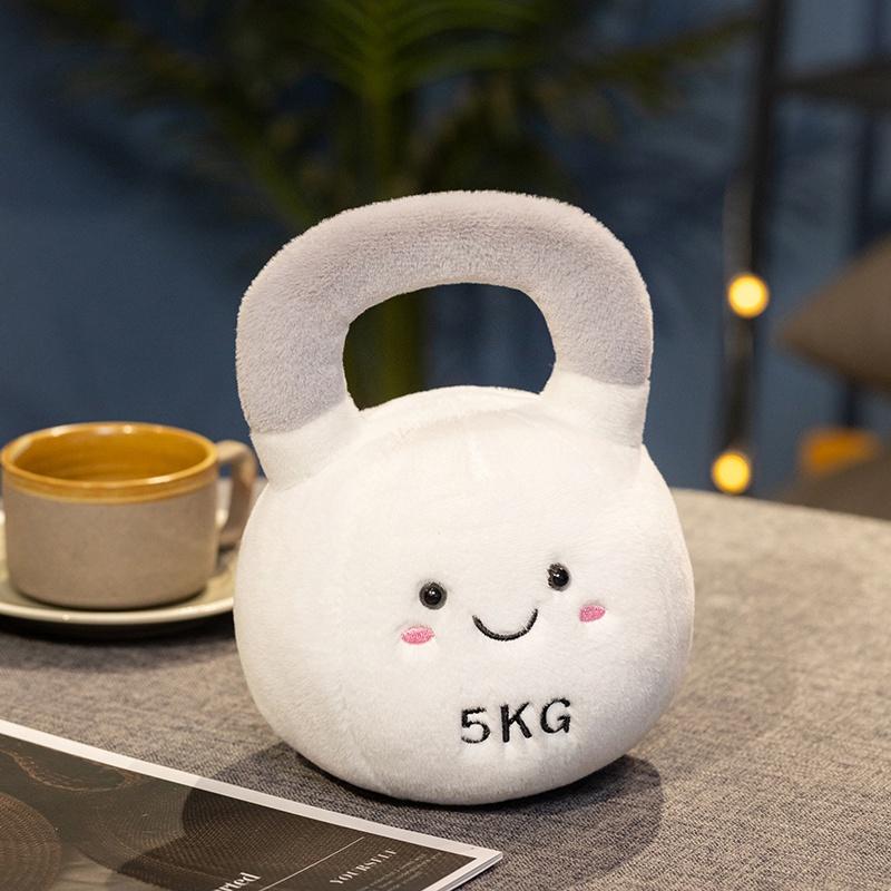 Cute Kettle-bell Dumbbell Plush Pillow Stuffed Smiling Face Fitness Sports Equipment Plushie Home Decor Men Gift