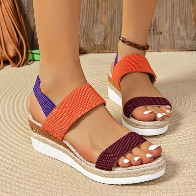 Мода Мода Комбинированные Цветные Босоножки на Платформе Женские Легкие Тканевые Босоножки Женские Летние Большого Размера 43 Толстая Подошва Нескользящие Сандалии