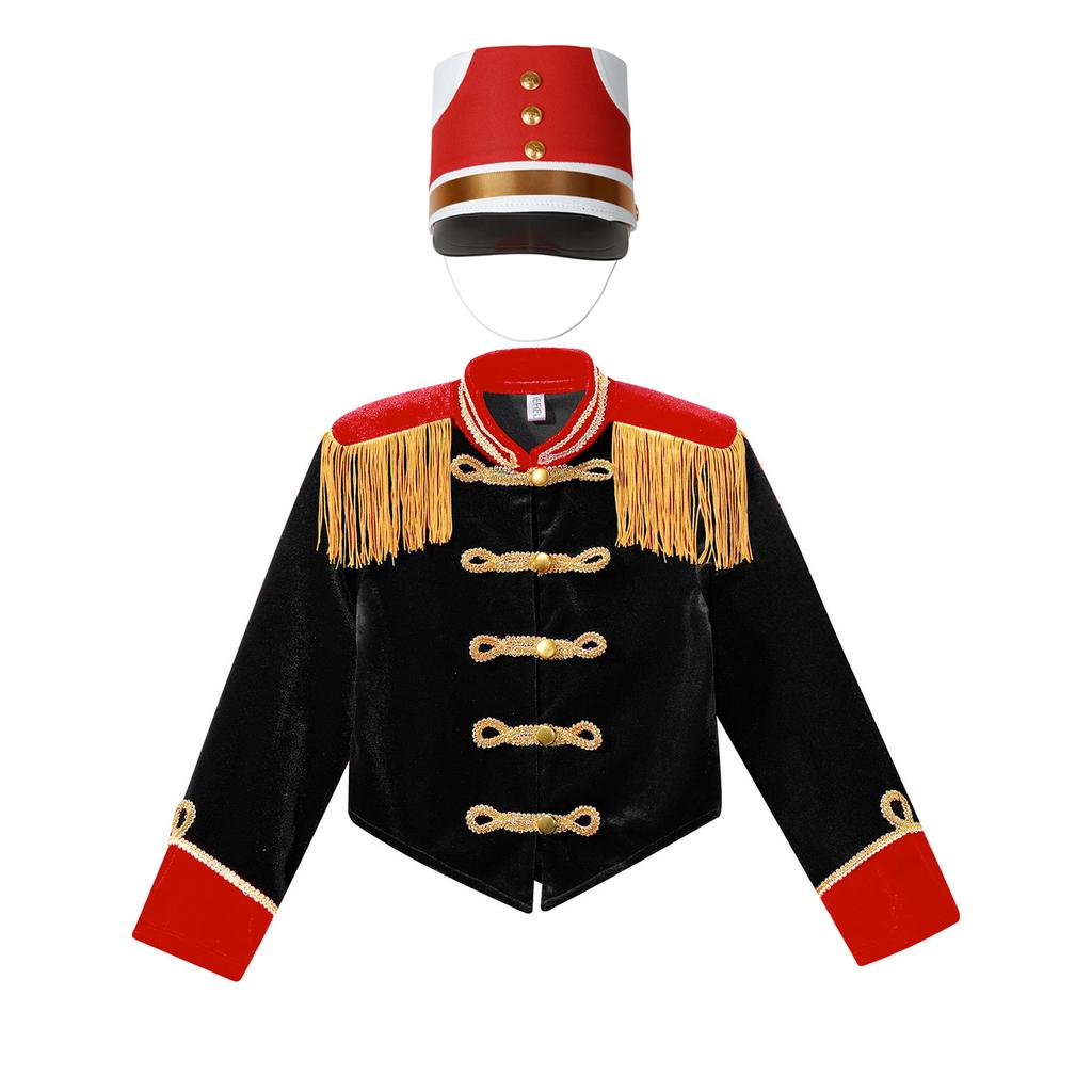 Boys Girls Drum Major Team Uniform Nutcrackers Costume Set Marching Band Tassel Jacket Coat Hat Outfits for Drummer Performance
