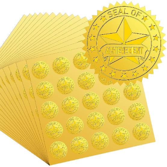 Kosiz 500 Pcs Official Seal of Excellence Embossed Gold Foil Certificate Seals 1.5 Inch Self Adhesive Gold Achievement Award Stickers for Graduation