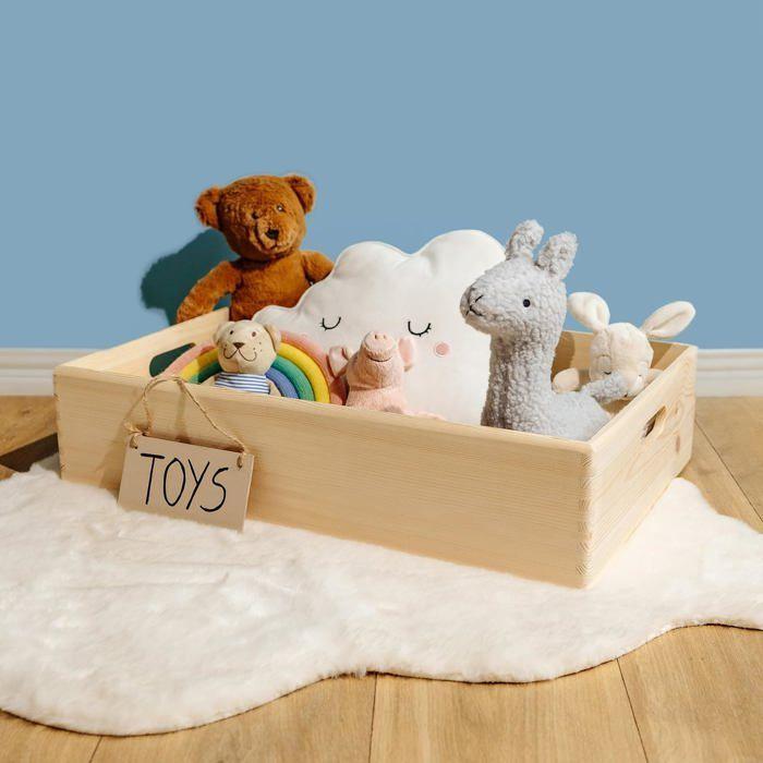 Caisse de rangement - CREATIVE DECO - Plateau avec Poignées - 60 x 40 x 13,5 cm - Bois de pin - Personnalisable