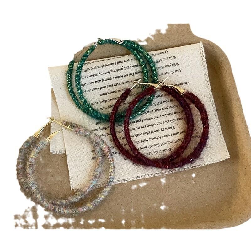 Серьги из цветной шерсти, плетеные, серьги-гвоздики, женская осенне-зимняя атмосфера, преувеличенная индивидуальность и тонкие универсальные серьги, серьги
