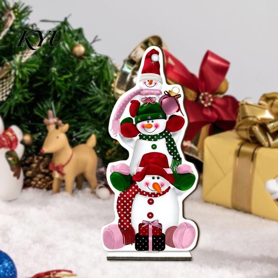 Miniature Christmas Trees for Desk 2D Wooden Tabletop Ornaments, Xmas Tree Santa Party Favors Snowman Sign with Stand, Holiday Decorations Colorful