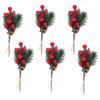 6PCS Artificial Pine Branches with Red Berry and Cone Decorative Pine Needle Picks for Garden