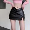 Autumn High-Waist Silver Leather Midi Skirt - Slimming A-Line with Irregular Slit