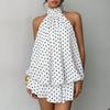 Sleeveless A Line Halter Dress Off Shoulder Chiffon Dress Elegant Polka Dot Dress  Holiday