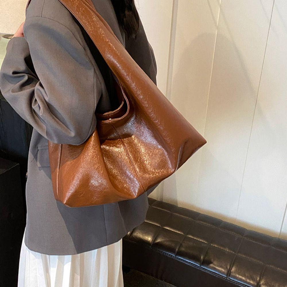Tote Bag Retro PU Tote Bag Korean Style Underarm Packs Sweet Large Capacity Handbag Office Worker