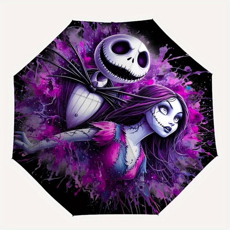 Jack Skellington, Sally Automatic Opening and Closing Umbrella, Compact Travel Umbrella, Lightweight and Portable, Suitable for Beach Commut