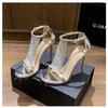Summer New Open-toed Rhinestone T-band Internet Celebrity High Heels 2025 Foreign Style 8.5cm Stiletto Sandals Women