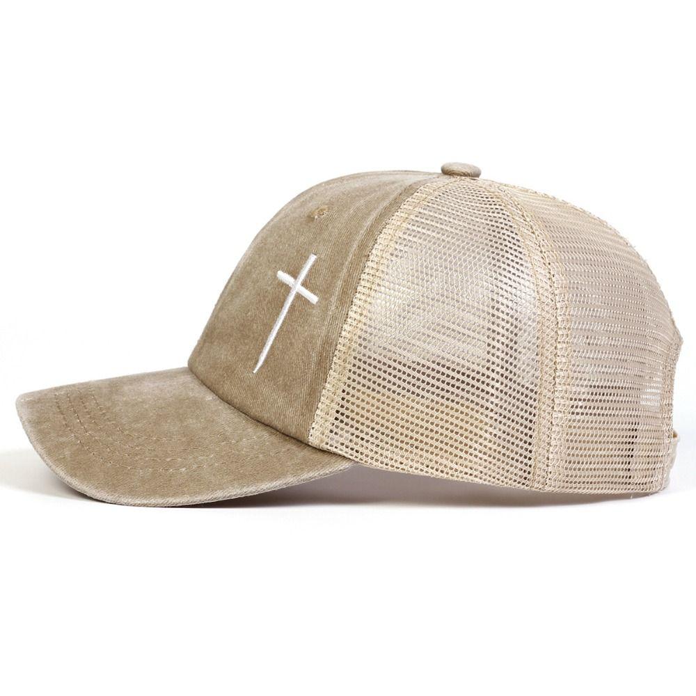 Breathable Cross Embroidery Hat with Mesh Peaked Cap Fashion Hip Hop Baseball Cap Outdoor