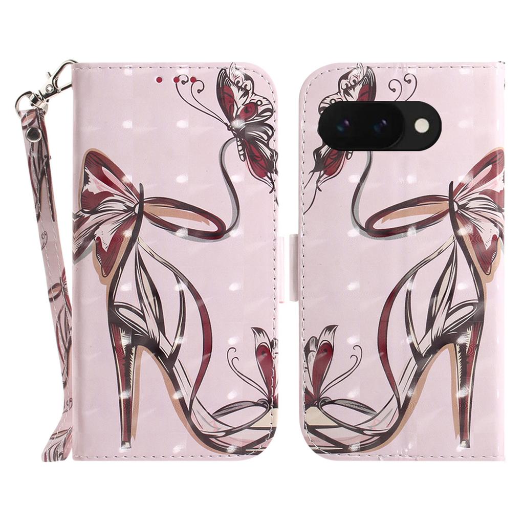 For Google Pixel 9a Case Pattern Printing Leather Wallet Phone Cover with Wrist Strap