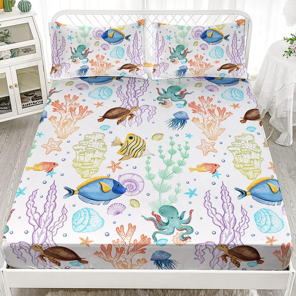 Ocean Turtle Pattern Sheet Three-Piece Digital Printing Bedding Sheet Three-Piece Children Adult