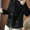 Women Fall Winter Woolen Coat Double-breasted Lapel Long Sleeve Loose Solid Color Thickened Warm Formal Business Style OL Commute Jacket