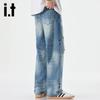 Izzue It Men's American Street Style Ripped Loose Straight Jeans