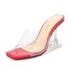 Women Summer 10cm High Heels Slides Yellow Gold Mules Lady Transparent Platform Slippers Clear Heels Peep Toe Quality Shoes
