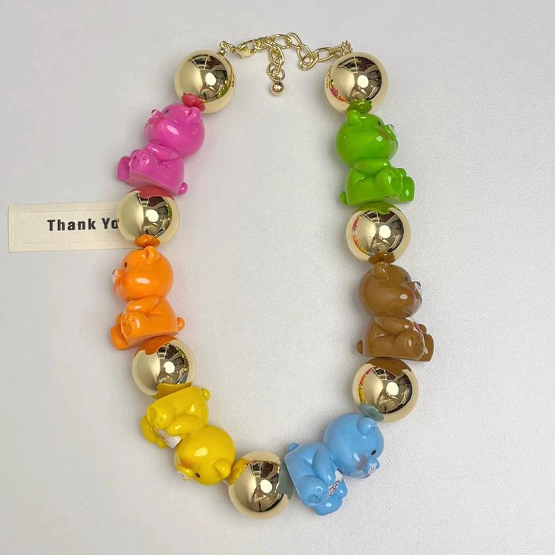 New Fashion Acrylic Colored Animal Bead Choker DIY Necklace for Girls Cute Sweet Trend Jewelry Accessories