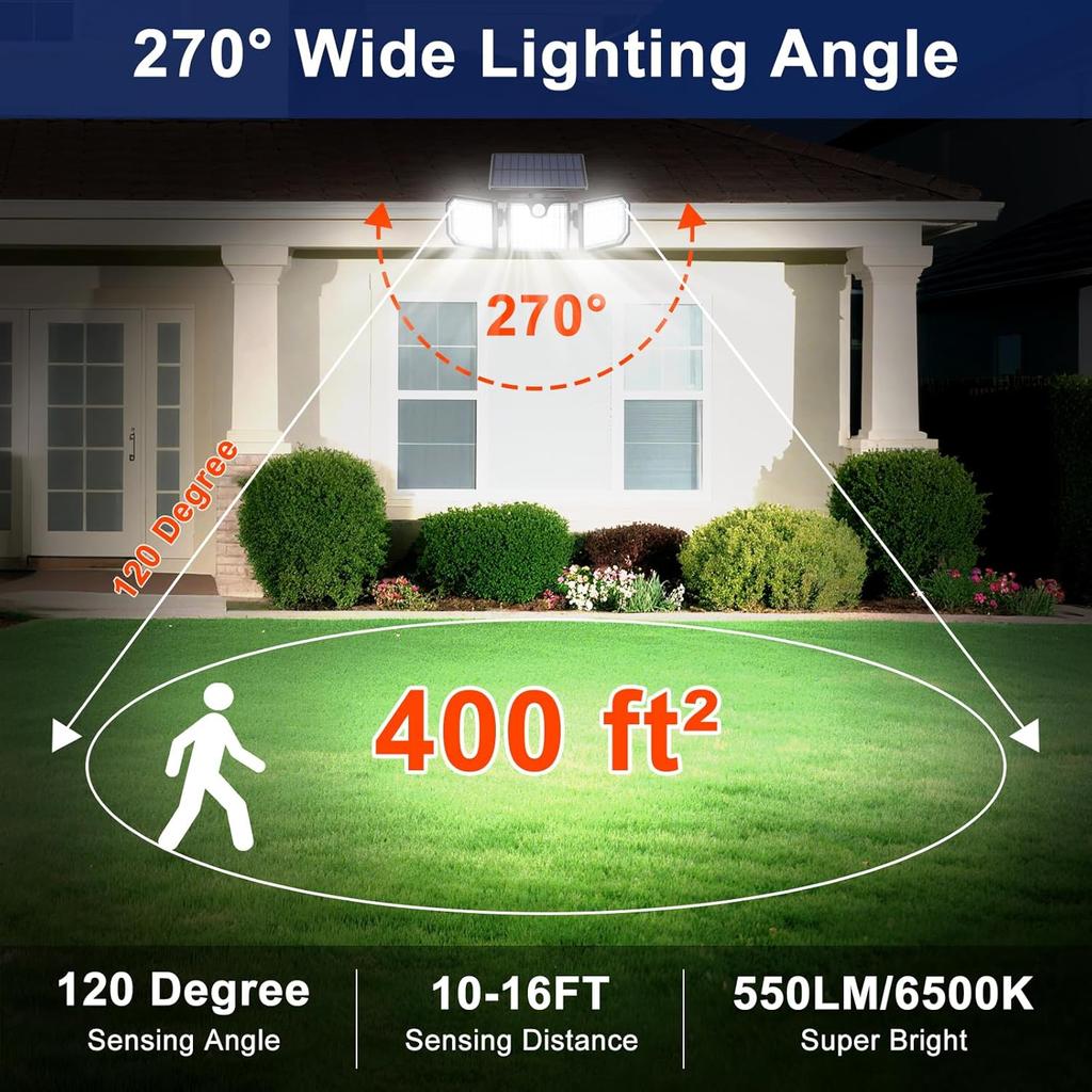 Aolyty Solar Motion Sensor Lights - IP65 Waterproof Solar Strobe Wall Lights - Bright White/Red & Blue Flashing for Garden, Patio, Yard & Front Door