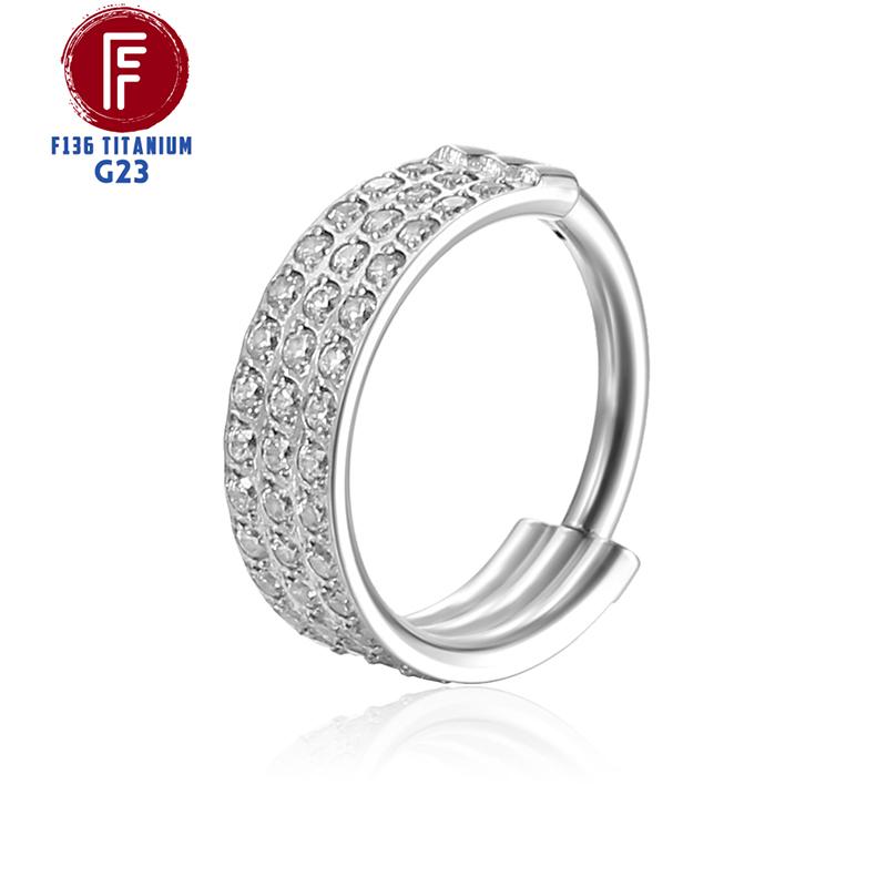 G23 Titanium Side Prong Set Half Circle Cubic Hinged segment Zircon Nose Cilcker Conch Piercing 6/8/10/11/12mm Hoops