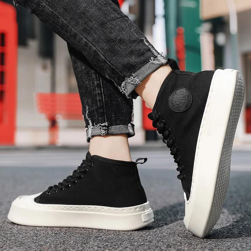 Men Casual Canvas Shoes Platform Vulcanized Shoe Simple Design Running Tennis Sneaker Lace Up Outdoor High Top Sneakers for Male