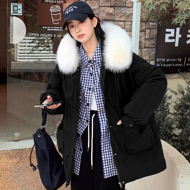 Fat mm oversize cotton clothes with fur collar, women's milk whirring candy color, autumn and winter cotton-padded clothes, loose warm short jacket