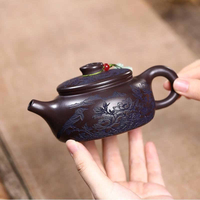 220ml Aesthetic Yixing Purple Clay Teapots Handmade Coin  Large Caliber Pot Raw Ore Dragon's Blood Sand Kettle Zisha Tea Set